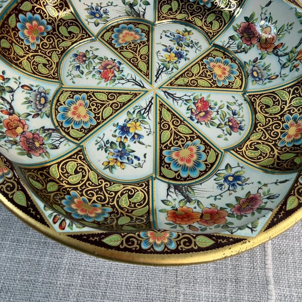 VTG 1971 Daher Decorated Ware Floral Metal Tin Bowl Trinket Tray Key Purse Bowl‎
